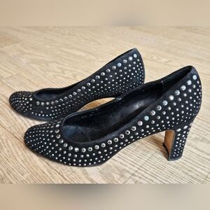 Vaneli | Chic Black Studded Heels In Suede, Size 8.5